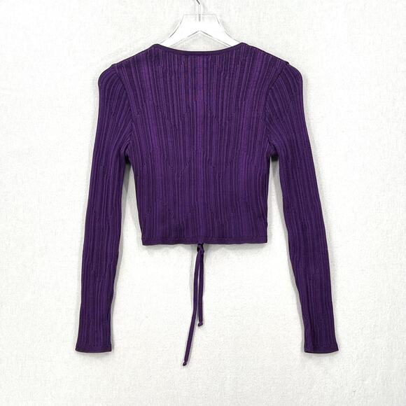 PAOLA BERNARDI Andressa Cropped Cardigan Medium Purple Sparkle Knit Long Sleeve - Picture 3 of 13